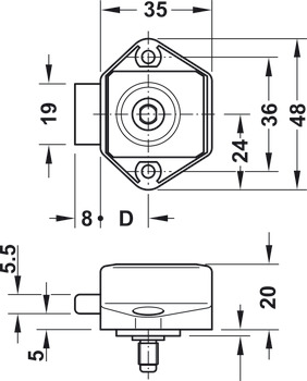 Zámek se závorou k přišroubování, Häfele Push-Lock Mini, backset 15 mm