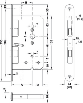 Zadlabací rozvorový panikový zámek, pro únikové cesty a panikové prostory, B 2390, profilová vložka, BKS, backset 65 mm
