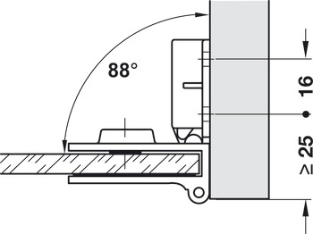 Závěs pro skleněné dveře, Úhel otevření 170°, vložená montáž