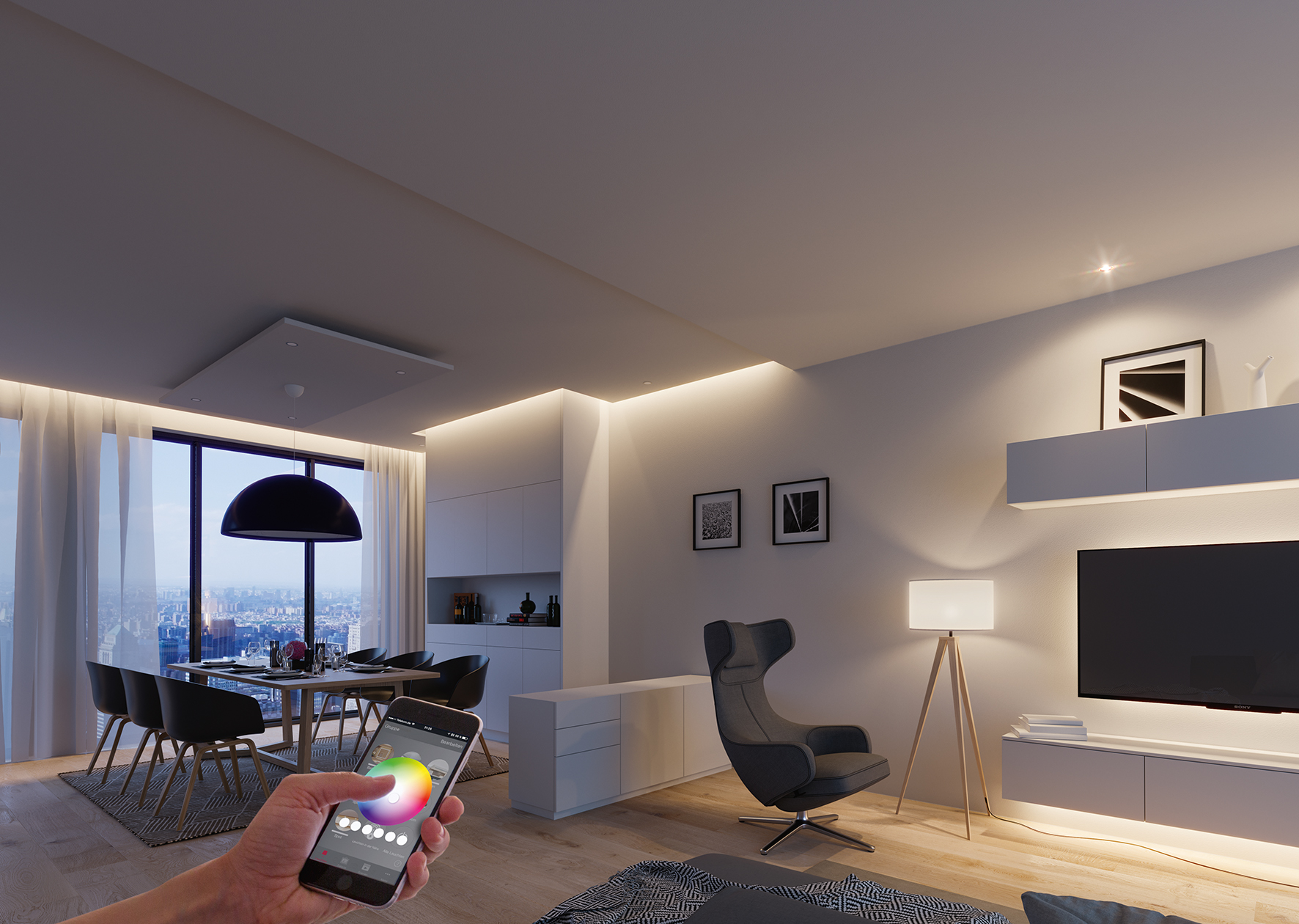 Häfele Connect, a self-developed app for smartphones and tablets, networks and controls light and sound as well as electrical drives in furniture. Häfele is also a pioneer in the Smart Home area.