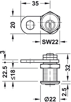 jazýčkový zámek,S vložkou s pinovými stavítky, uchycení maticí, tloušťka dveří ≤18 mm, individuální uzamykací systém HK/GHK