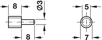 Podpěrka police,Pro dřevo nebo sklo, k nasunutí do vyvrtaného otvoru Ø 3 mm
