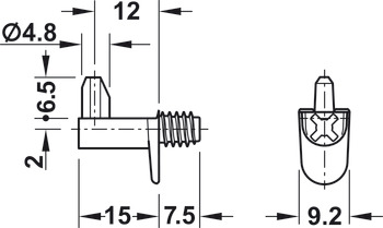 Podpěrka police, k přišroubování do vrtaného otvoru Ø 5 mm, zinková slitina