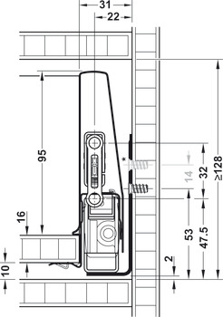 Systém výsuvných bočnic, Häfele Matrix Box P50, výška bočnice 115 mm, nosnost 50 kg