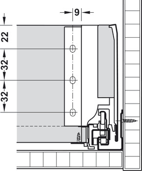 Systém zásuvkových výsuvů s bočnicí, Blum Tandembox antaro, s korpusovou lištou Blumotion, systémová výška K, výška bočnice 115 mm
