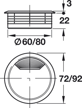 Kabelová průchodka, vrtaný otvor Ø 60 nebo 80 mm