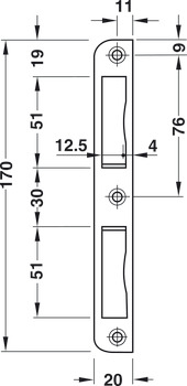 Rohový protiplech, pro falcové dveře, kulatý/hranatý, 170 mm