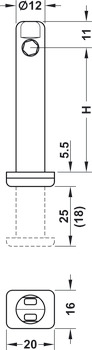 Mechanismus nastavení výšky soklu, pro montáž do vyvrtaného otvoru