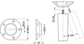 Upevnění stolové nohy, Plynulé nastavení úhlu 0–20°