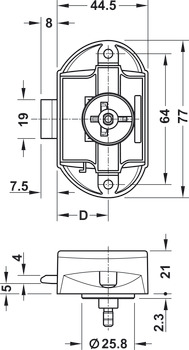 Tlačítkový zámek k přišroubování, Push-Lock, backset 25 mm, ovládání z jedné strany