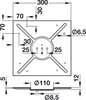 Podstava, Kulaté nebo hranaté, s montážní podložkou, pro stolovou desku Ø do 900 mm