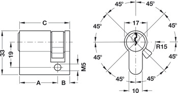 Jednostranná cylindrická vložka, standardní profil, bez prostupové spojky, Startec
