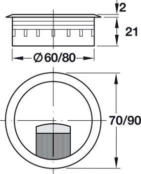 Kabelová průchodka, kulatá, vrtaný otvor Ø 60 nebo 80 mm