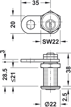 jazýčkový zámek, S vložkou s pinovými stavítky, uchycení maticí, tloušťka dveří ≤21 mm, individuální uzamykací systém HK/GHK