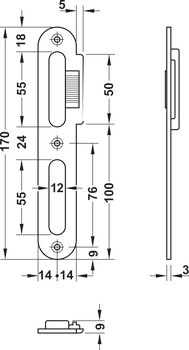 Přírubový protiplech, nastavitelné, pro bezfalcové dveře, 170 mm, rovné