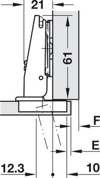 Nábytkový závěs, Duomatic 105°, pro tenké dřevěné dveře od 10 mm a více, plně naložená/polonaložená montáž