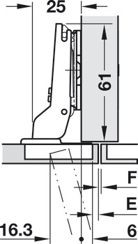 Miskový závěs, Duomatic 105°, pro tenké dřevěné dveře od 10 mm a více, polonaložený / proti sobě