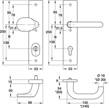 Bezpečnostní dveřní kliky, hliník, A91.12 SB7-LS-ZA-ES1, dlouhý štít