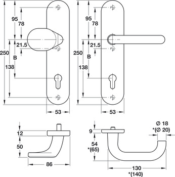 Bezpečnostní dveřní kliky, hliník, A91.12 SB8-LS-ES1, dlouhý štít