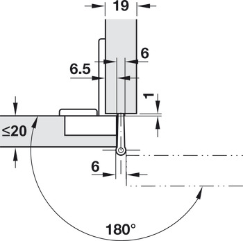 Speciální závěs, Aximat 100 A, pro polonaloženou montáž, mezera 6 mm