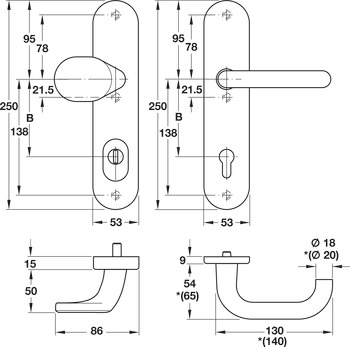 Bezpečnostní dveřní kliky, hliník, A91.12 SB9-LS-ZA-ES1, dlouhý štít