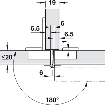 Speciální závěs, Aximat 100 A, pro oboustrannou montáž, mezera 6 mm