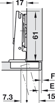Miskový závěs, Duomatic 105°, pro tenké dřevěné dveře od 10 mm a více, naložená montáž