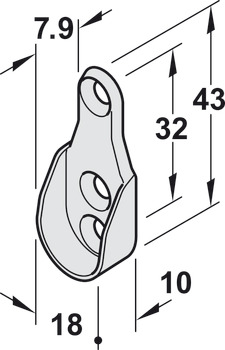 Podpěra šatní tyče, Pro šatní tyč OVA 30 x 15 mm, odlitek ze zinku, nikl