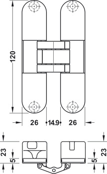 Dveřní závěs, skryté, pro bezfalcové vnitřní dveře do 40/50 kg, Startec
