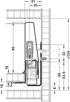 Systém zásuvkových výsuvů s bočnicí, Häfele Matrix Box P35, výška bočnice 115 mm, nosnost 35 kg, s Push-to-Open Soft-Close