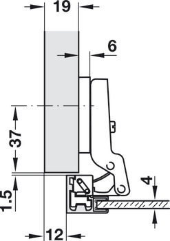 Nábytkový závěs, Häfele Metallamat A, polonaložená/oboustranná montáž, Úhel otevření 110°