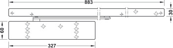 Horní dveřní zavírač, Dorma TS 98 XEA EMR, s kluznou lištou, elektromechanická funkce aretace v otevřené poloze a integrovaný kouřový hlásič, EN 1–6