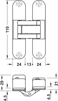 Dveřní závěs, Startec H12 S, skrytý, pro bezfalcové vnitřní dveře do 60 kg