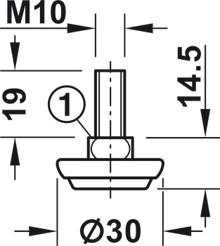 Nastavovací šroub, Závit M10, pevný, s ocelovou podstavou