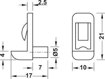 Upínací podpěrka police, K nasunutí, pro otvor Ø 3 mm, pro skleněné police 5 mm
