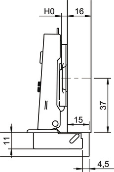 Miskový závěs, Häfele Metalla 110 SM 105°, plně naložená montáž
