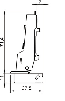 Miskový závěs, Häfele Metalla 110 SM 105°, polonaložená montáž/oboustranná montáž