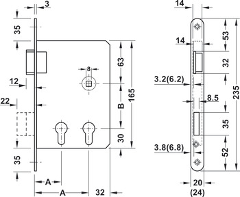 Zadlabací zámek, BMH 1015, pro otočné dveře, profilová vložka, backset 60/100 mm