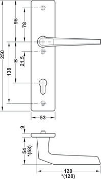 Bezpečnostní dveřní kliky, hliník, A91.12 SB3-LS, dlouhý štít