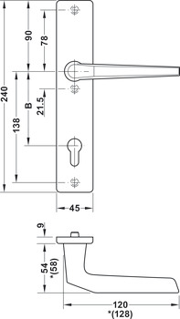 Bezpečnostní dveřní kliky, Hliník, A91.12 SB2-LS, dlouhý štít