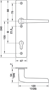 Bezpečnostní dveřní kliky, hliník, A91.12 SB5-LS, dlouhý štít