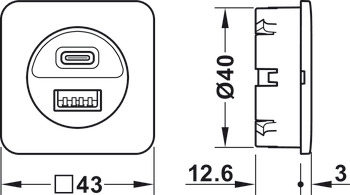 USB dobíjecí jednotka, Häfele Loox5, USB-A / USB-C, 12 V