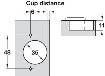 Miskový závěs, Duomatic 105°, pro tenké dřevěné dveře od 10 mm a více, naložená montáž