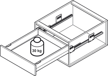 Systém zásuvkových výsuvů s bočnicí, Häfele Matrix Box Slim A, výška bočnice 128 mm, nosnost 30 kg, s Push-to-Open