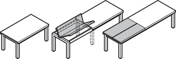Kolečkové výsuvy, Pro 1 nebo 2 sklopné vkládací desky, pro stoly bez rámové konstrukce