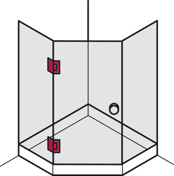 závěs sprchových dveří, pro spojení sklo-sklo, 135° skleněné čelo