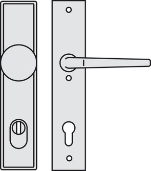 Sada dveřních klik, hliník, A91.12 SB5-LS, dlouhý štít