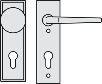 Bezpečnostní dveřní kliky, Hliník, model A91.12 SB1-KS, krátký štít