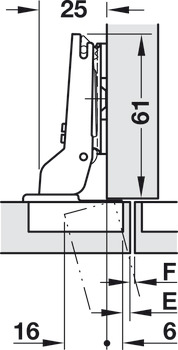 Miskový závěs, Häfele Duomatic Push 110°, polonaložená montáž/oboustranná montáž