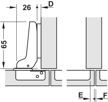 Miskový závěs, Häfele Metalla SM Combi, 110°, polonaložená montáž/oboustranná montáž